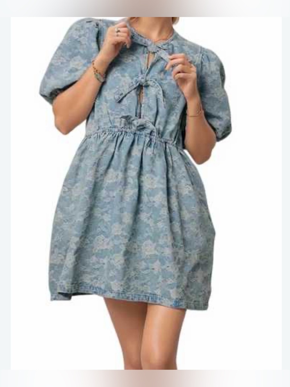 Miou Muse Floral Print Mini Denim Dress Size Medium